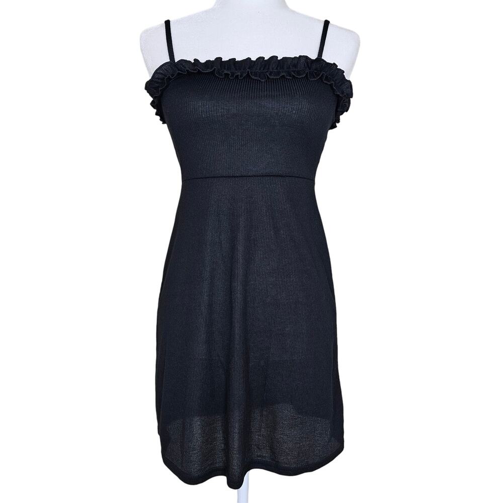 Nasty Gal Mini Dress Womens Size 8 Black Ribbed Ruffle